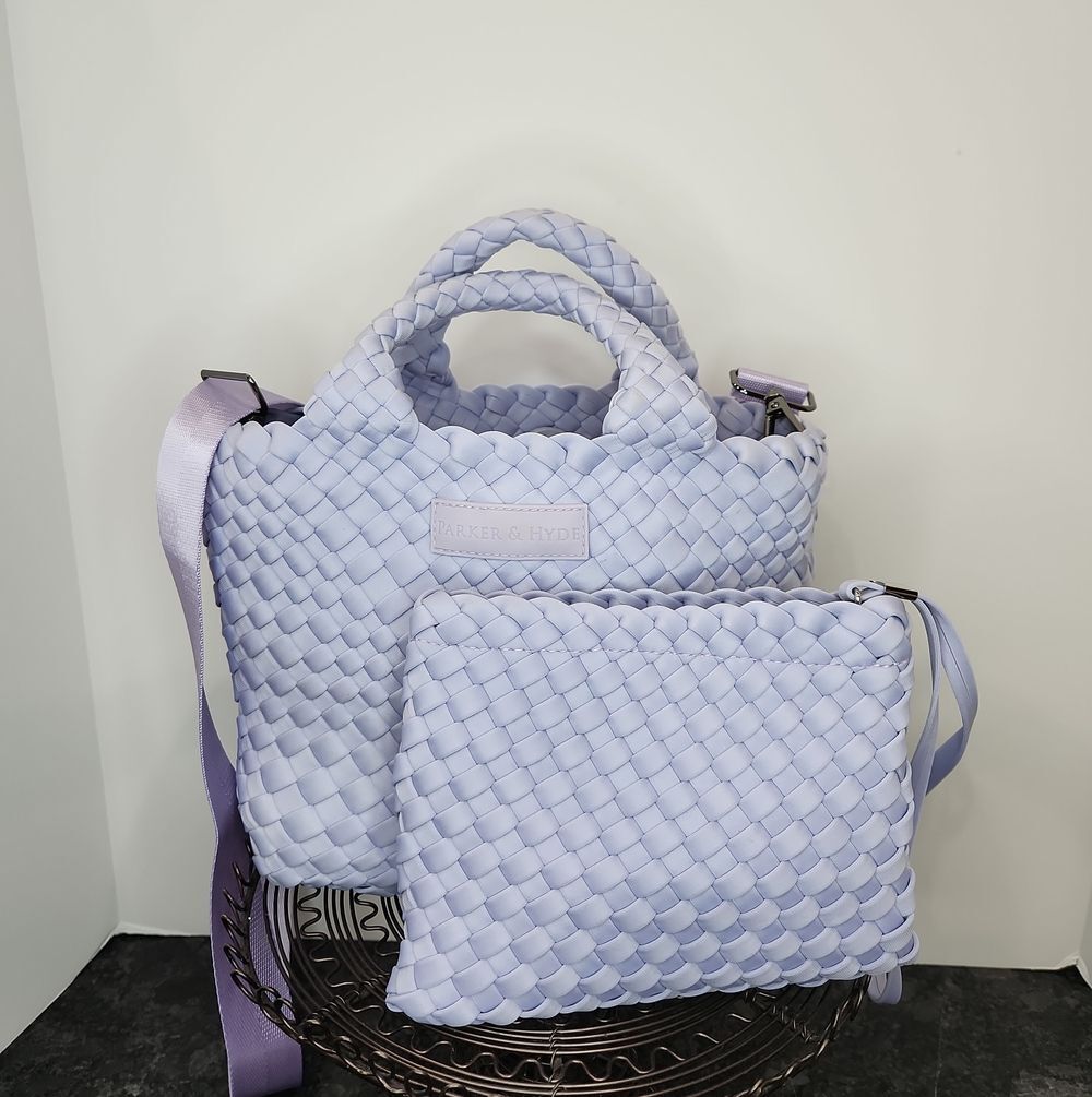 Parker and Hyde Lavender Woven Shoulder Tote with Matching Pouch